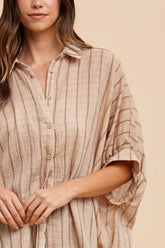 Annie Wear Women's Striped Button-Up Half Sleeve Cotton Shirt